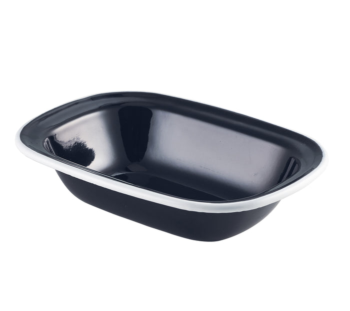 Enamel Pie Dish Black With White Rim 20 x 15 x 4.5cm 51cl / 18oz (Pack Of 12)