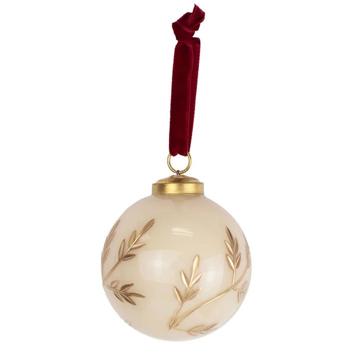 Feltre Glass Ornament   Cream/Gold   3"