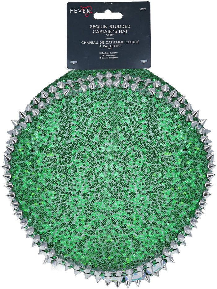 Fever Deluxe Sequin Studded Captains Hat, Green