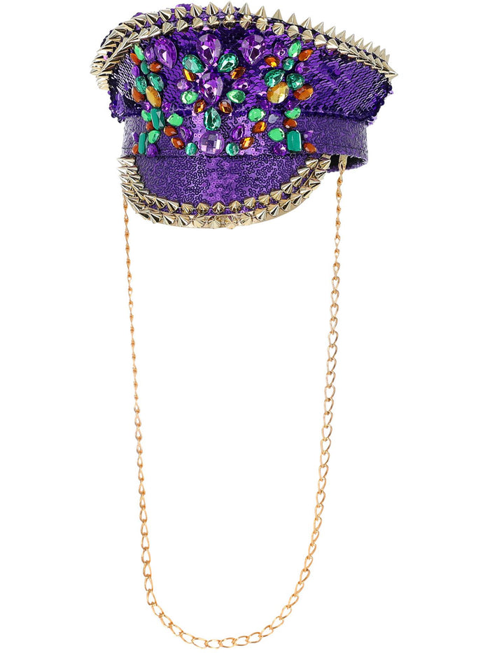 Fever Deluxe Sequin Studded Captains Hat, Purple