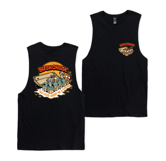 Few Eggs Short Muscle Tee Black Muscle Bush Chook