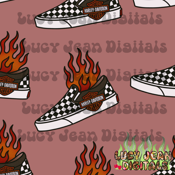 Flaming Motorcycle Sneakers muted red Seamless File