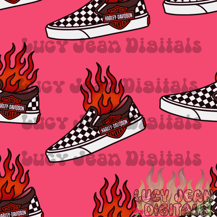 Flaming Motorcycle Sneakers pink Seamless File