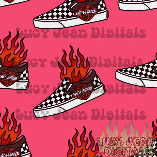 Flaming Motorcycle Sneakers pink Seamless File