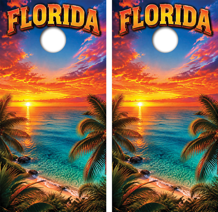 Florida Beach Destination Sunset Cornhole Design