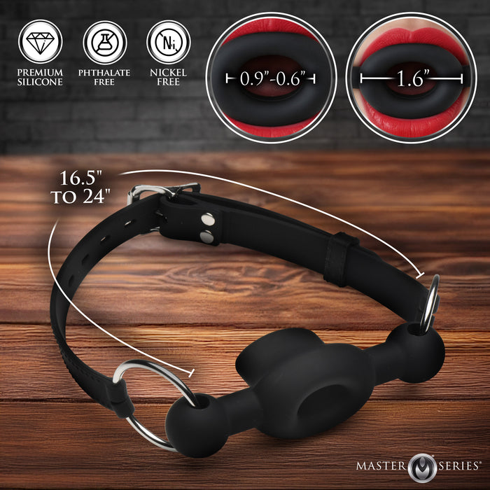 Adjustable locking buckle with steel ring accents on FORCED gag for secure
comfortable wear