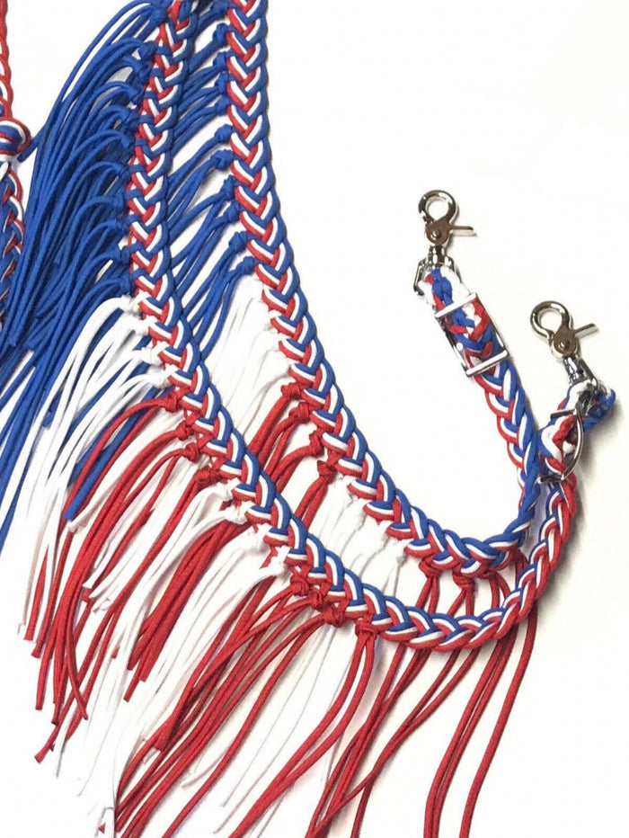 Fringe Barrel Reins red white and blue