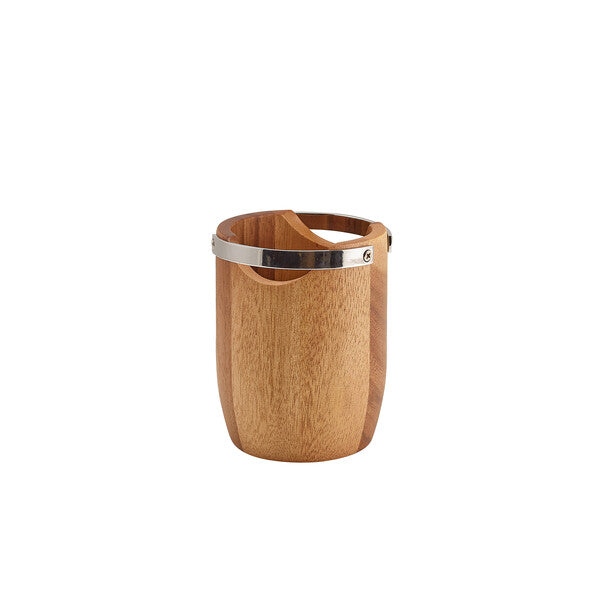 Genware Acacia Wood Cutlery Cylinder With Metal Handles