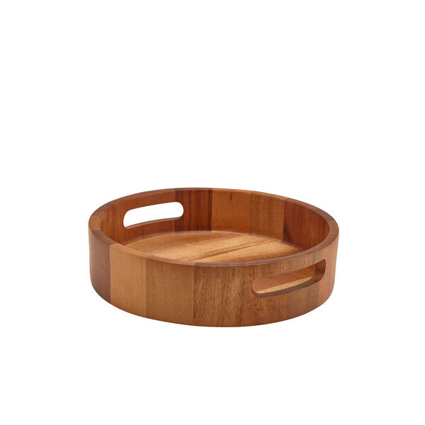 Genware Acacia Wood Round Serving Tray 25cm