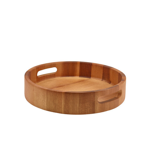 Genware Acacia Wood Round Serving Tray 30cm