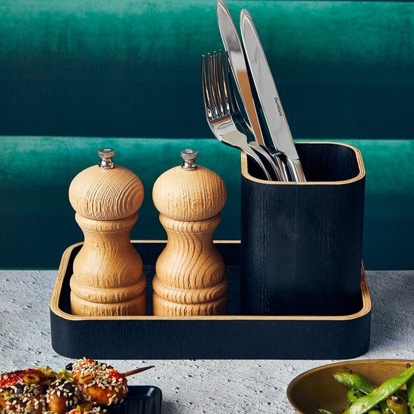 Genware Black Wood Veneer Cutlery Holder