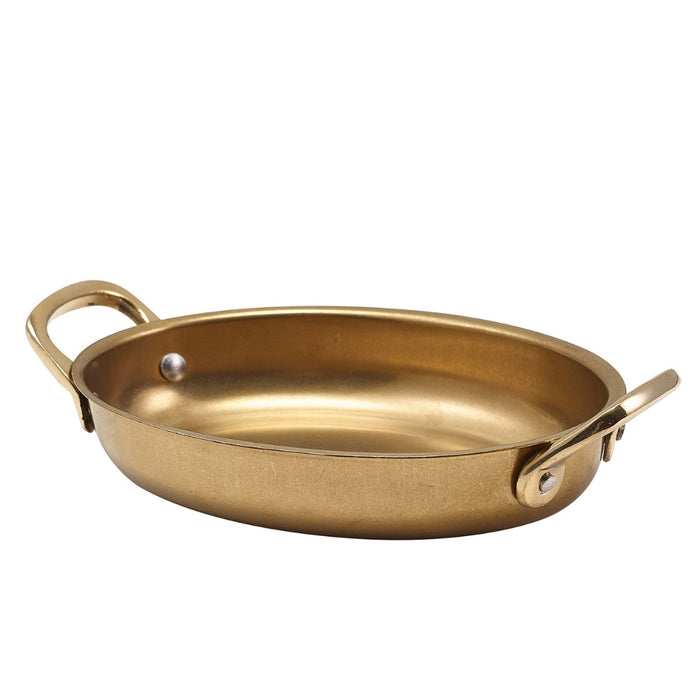 Genware Gold Vintage Steel Oval Dish 16.5 x 12.5cm (Box Of 6)
