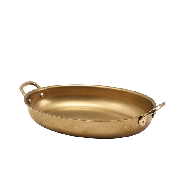 Genware Gold Vintage Steel Oval Dish 24.5 x 17.5cm (Box Of 6)