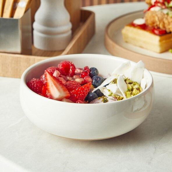 Genware Kava White Stoneware Belly Bowl 14.5cm (Box Of 6)