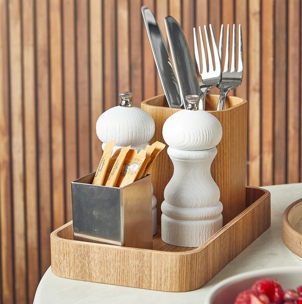 Genware Light Wood Veneer Cutlery Holder