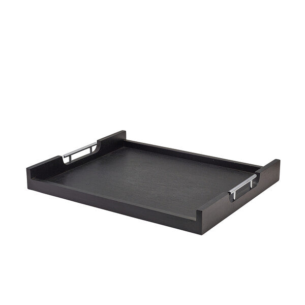 Genware Solid Black Low Wall Butlers Tray With Metal Handles 54.5 x 44cm