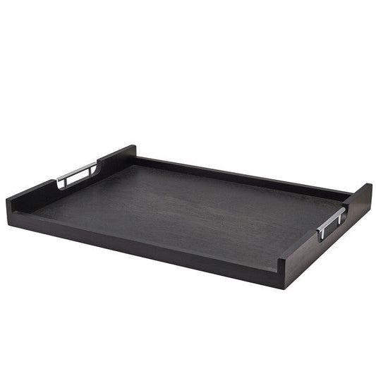 Genware Solid Black Low Wall Butlers Tray With Metal Handles 65 x 49cm