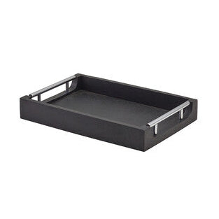 Genware Solid Black Tray With Metal Handles 30 x 20cm