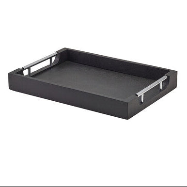 Genware Solid Black Tray With Metal Handles 35 x 25cm