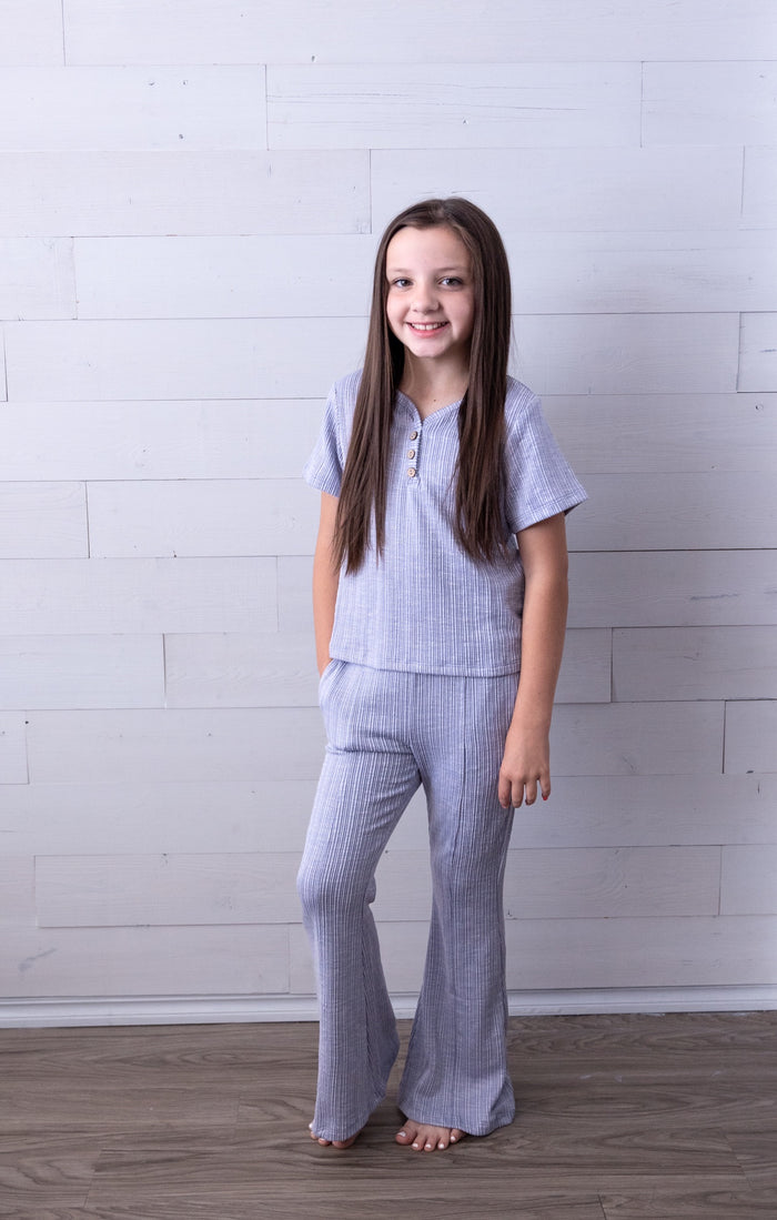 Girls Ribbed SS Button Front Top