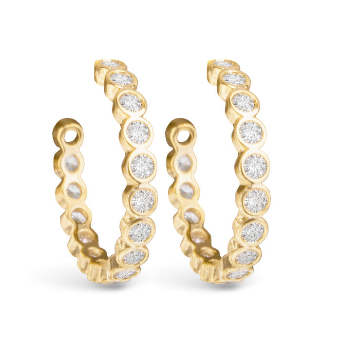 Gold Bezel CZ Hoop Earrings