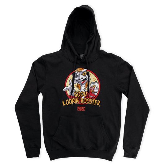 Good Lookin' Rooster Hoodie Black T-Shirt Bush Chook