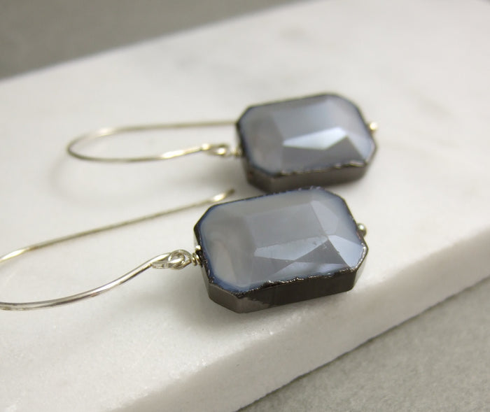 Gray and Black Crystal Earrings