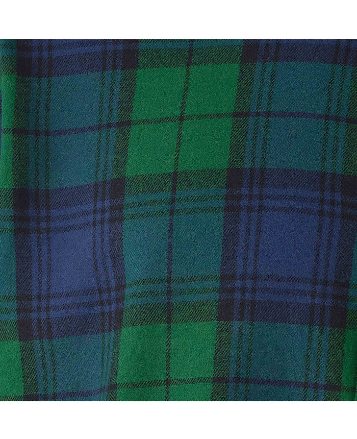 Men's Green Blue Brushed Cotton Check Slim Fit Casual Shirt fabric detail