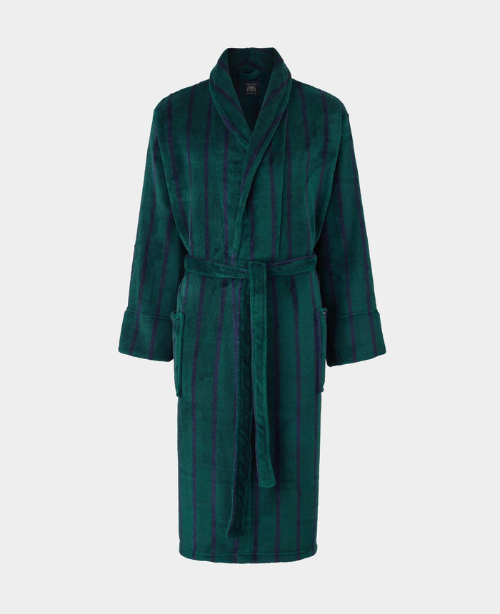 Men's Green Navy Stripe Fleece Dressing Gown mannequin shot