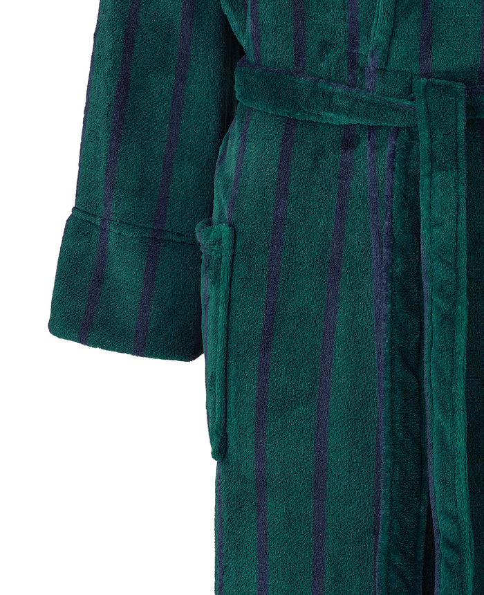 Men's Green Navy Stripe Fleece Dressing Gown pocket detail