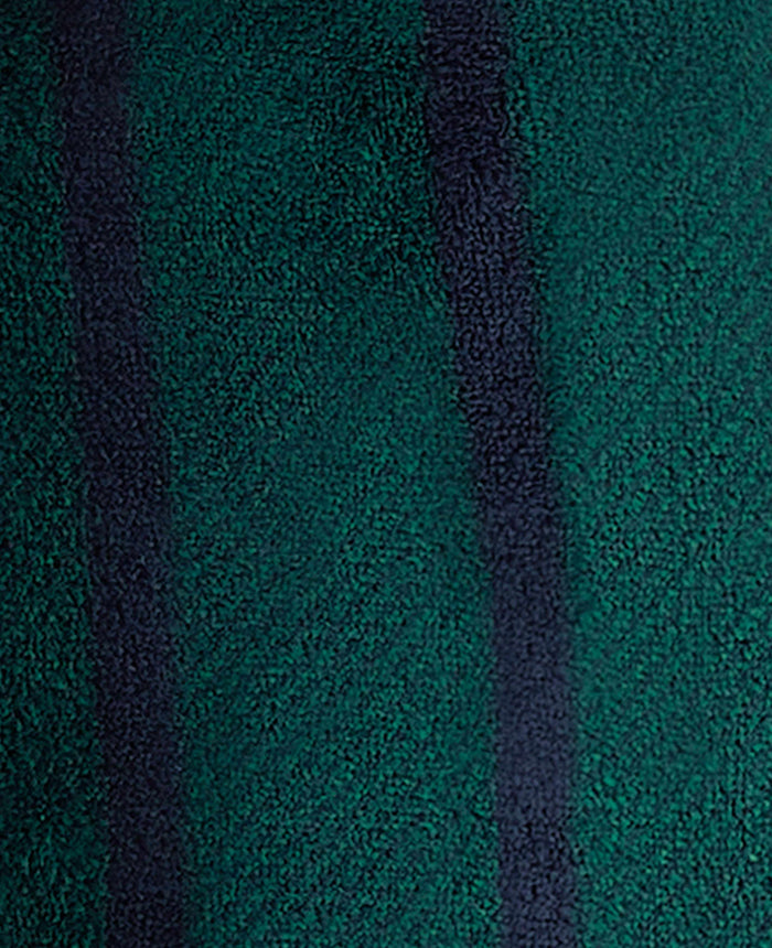 Men's Green Navy Stripe Fleece Dressing Gown fabric detail