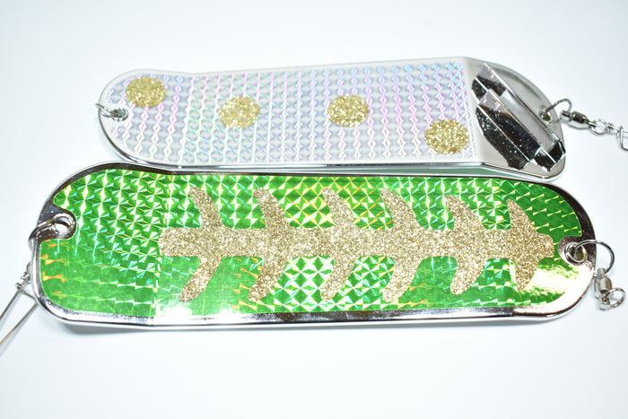 Green/Silver Hyper Vis - 8" Double Finned Flasher