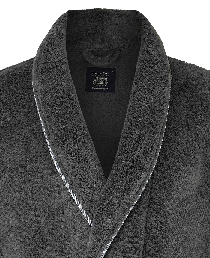Grey Rope Edge Fleece Dressing Gown collar detail