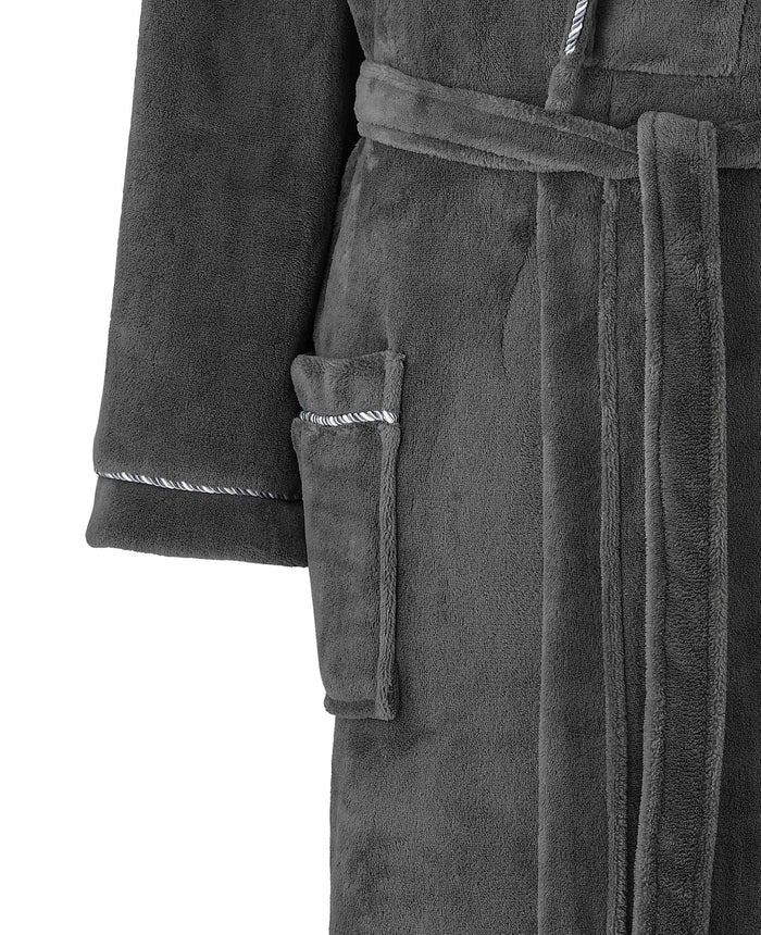 Grey Rope Edge Fleece Dressing Gown pocket detail