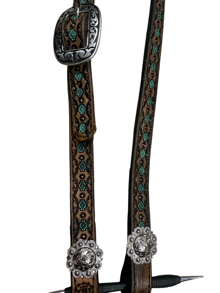 Hand painted and tooled  leather Headstall horse size