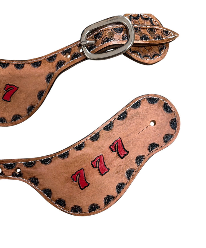 Hand tooled and painted Custom initials spur straps