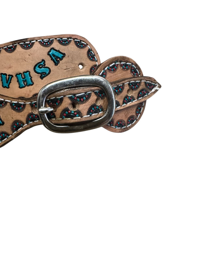 Hand tooled and painted junior spur straps