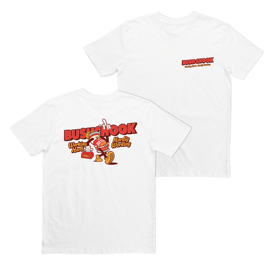 Hardly Working Tee White T-Shirt Bush Chook