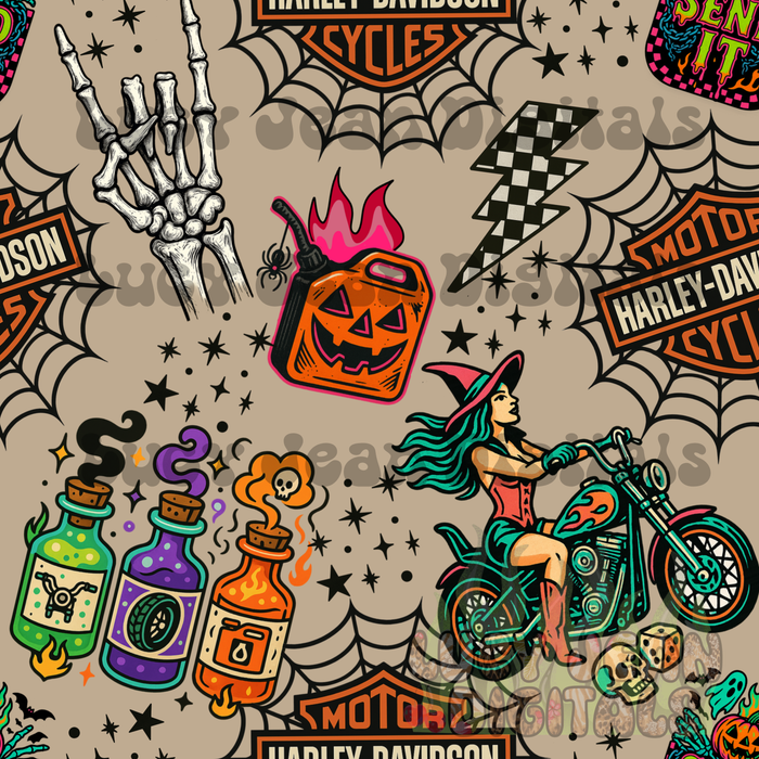 HD Witchy Motorcycle Halloween Seamless File