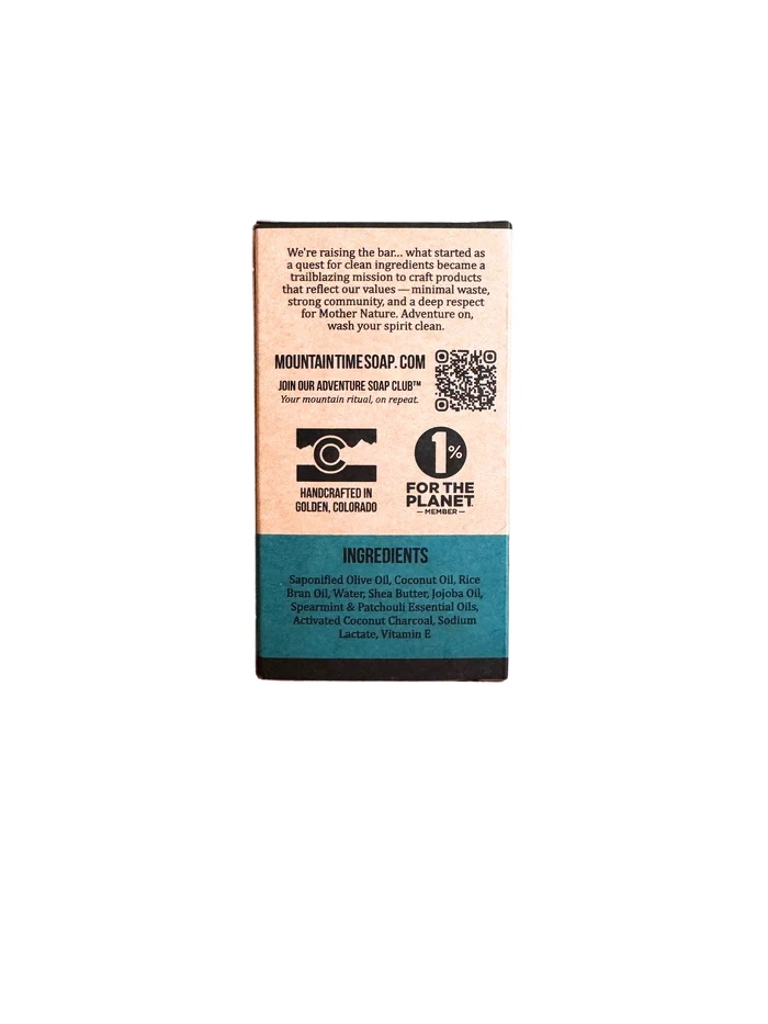Bar of soap with a label on a white background