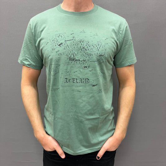 Iceland Map - T-Shirt - Sage Green