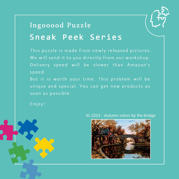 Ingooood Wooden Jigsaw Puzzle 1000 Piece - Autumn colors by the bridge - Ingooood jigsaw puzzle 1000 piece