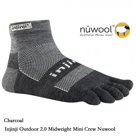 Injinji Outdoor 2.0 Midweight Mini Crew Socks - NuWool