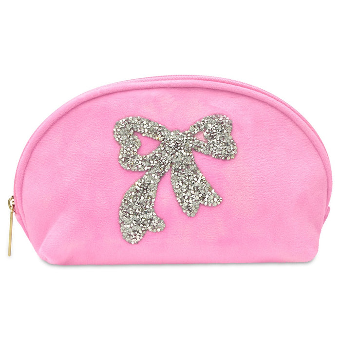 iscream Glitter Bow Oval Cosmetic Bag Pink