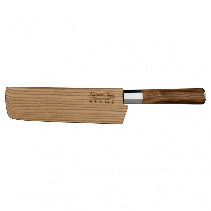 Katana Flame Olive Wood Handled Nakiri Knife 18cm (Kfo-03)