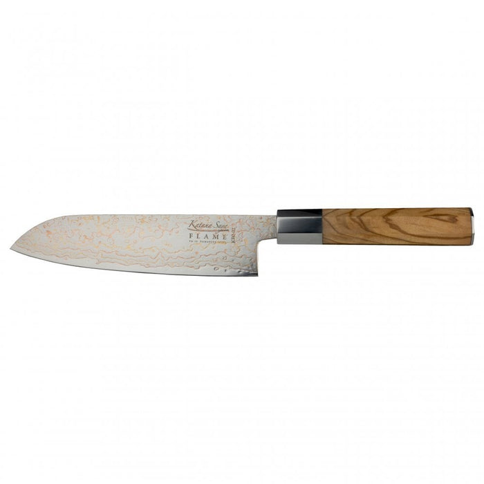 Katana Flame Olive Wood Handled Santoku Knife 18cm (Kfo-02)