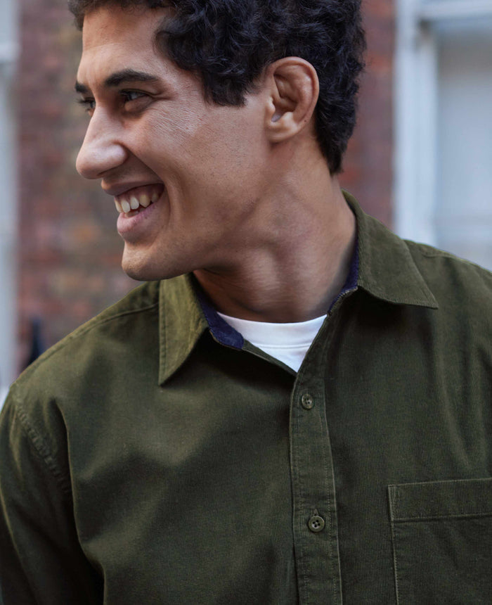 Men's Khaki Cotton Babycord Classic Fit Casual Shirt model shot