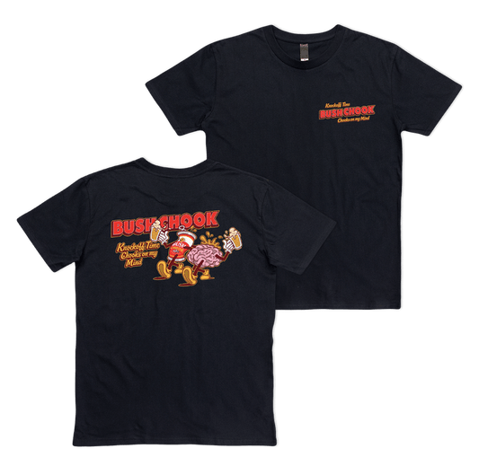 Knock Off Time Tee Black T-Shirt Bush Chook
