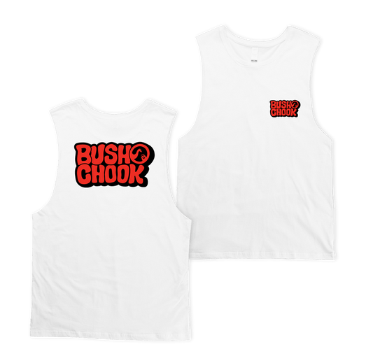 Laxed Logo Muscle Tee White Muscle Bush Chook