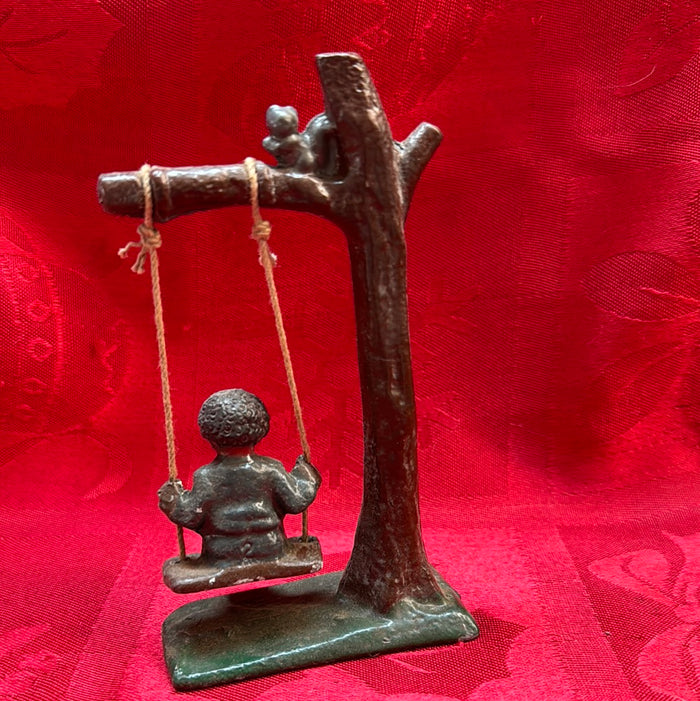 Lead Black Americana Boy Swinging-Jantiques LLC.